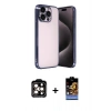 MARSİLYAN™- iPhone 15 Pro Max Kılıf Vadi Minimal - Siyah Buffer Hayalet Cam Ekran Koruyucu + PVD Metal Kamera Lens - TU