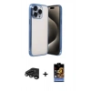 MARSİLYAN™- iPhone 15 Pro Max Kılıf Vadi Minimal - Siyah Buffer Hayalet Cam Ekran Koruyucu + Raze Metal Kamera Lens - TMGI