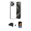 MARSİLYAN™- iPhone 15 Pro Max Kılıf Vadi Minimal - Siyah Buffer Hayalet Cam Ekran Koruyucu + Raze Metal Kamera Lens - LT
