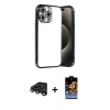 MARSİLYAN™- iPhone 15 Pro Max Kılıf Vadi Minimal - Siyah Buffer Hayalet Cam Ekran Koruyucu + Raze Metal Kamera Lens - TMGI