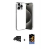 MARSİLYAN™- iPhone 15 Pro Max Kılıf Vadi Minimal - Siyah Buffer Hayalet Cam Ekran Koruyucu + Raze Metal Kamera Lens - GS