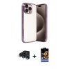 MARSİLYAN™- iPhone 15 Pro Max Kılıf Vadi Minimal - Siyah Buffer Hayalet Cam Ekran Koruyucu + Raze Metal Kamera Lens - LT