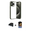 MARSİLYAN™- iPhone 15 Pro Max Kılıf Vadi Minimal - Siyah Buffer Hayalet Cam Ekran Koruyucu + Raze Metal Kamera Lens - LT