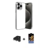 MARSİLYAN™- iPhone 15 Pro Max Kılıf Vadi Minimal - Siyah Buffer Hayalet Cam Ekran Koruyucu + Raze Metal Kamera Lens - TMGI