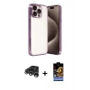 MARSİLYAN™- iPhone 15 Pro Max Kılıf Vadi Minimal - Siyah Buffer Hayalet Cam Ekran Koruyucu + Raze Metal Kamera Lens - GS