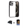 MARSİLYAN™- iPhone 15 Pro Max Kılıf Vadi Minimal - Siyah Buffer Hayalet Cam Ekran Koruyucu + Raze Metal Kamera Lens - LT
