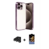 MARSİLYAN™- iPhone 15 Pro Max Kılıf Vadi Minimal - Siyah Buffer Hayalet Cam Ekran Koruyucu + Raze Metal Kamera Lens - TMGI