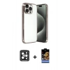 MARSİLYAN™- iPhone 15 Pro Max Kılıf Vadi Minimal - Siyah Buffer Hayalet Cam Ekran Koruyucu + Siyah PVD Metal Kamera Lens