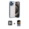 MARSİLYAN™- iPhone 15 Pro Max Kılıf Vadi Minimal - Siyah Buffer Hayalet Cam Ekran Koruyucu + Siyah PVD Metal Kamera Lens