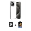 MARSİLYAN™- iPhone 15 Pro Max Kılıf Vadi Minimal - Siyah Buffer Hayalet Cam Ekran Koruyucu + Siyah PVD Metal Kamera Lens