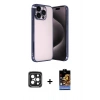 MARSİLYAN™- iPhone 15 Pro Max Kılıf Vadi Minimal - Siyah Buffer Hayalet Cam Ekran Koruyucu + Siyah PVD Metal Kamera Lens