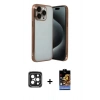 MARSİLYAN™- iPhone 15 Pro Max Kılıf Vadi Minimal - Siyah Buffer Hayalet Cam Ekran Koruyucu + Siyah PVD Metal Kamera Lens
