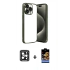MARSİLYAN™- iPhone 15 Pro Max Kılıf Vadi Minimal - Siyah Buffer Hayalet Cam Ekran Koruyucu + Siyah PVD Metal Kamera Lens