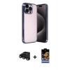 MARSİLYAN™- iPhone 15 Pro Max Kılıf Vadi Minimal - Siyah Buffer Hayalet Cam Ekran Koruyucu + Siyah Raze Metal Kamera Lens