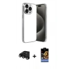 MARSİLYAN™- iPhone 15 Pro Max Kılıf Vadi Minimal - Siyah Buffer Hayalet Cam Ekran Koruyucu + Siyah Raze Metal Kamera Lens