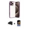 MARSİLYAN™- iPhone 15 Pro Max Kılıf Vadi Minimal - Siyah Buffer Hayalet Cam Ekran Koruyucu + Siyah Raze Metal Kamera Lens
