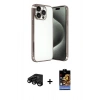 MARSİLYAN™- iPhone 15 Pro Max Kılıf Vadi Minimal - Siyah Buffer Hayalet Cam Ekran Koruyucu + Siyah Raze Metal Kamera Lens