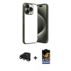 MARSİLYAN™- iPhone 15 Pro Max Kılıf Vadi Minimal - Siyah Buffer Hayalet Cam Ekran Koruyucu + Siyah Raze Metal Kamera Lens