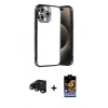 MARSİLYAN™- iPhone 15 Pro Max Kılıf Vadi Minimal - Siyah Buffer Hayalet Cam Ekran Koruyucu + Siyah Raze Metal Kamera Lens