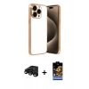 MARSİLYAN™- iPhone 15 Pro Max Kılıf Vadi Minimal - Siyah Buffer Hayalet Cam Ekran Koruyucu + Siyah Raze Metal Kamera Lens
