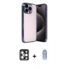 MARSİLYAN™- iPhone 15 Pro Max Kılıf Vadi Minimal - Siyah Joko Magic 5D Cam + Lacivert PVD Metal Kamera Lens