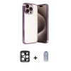 MARSİLYAN™- iPhone 15 Pro Max Kılıf Vadi Minimal - Siyah Joko Magic 5D Cam + Lacivert PVD Metal Kamera Lens