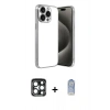 MARSİLYAN™- iPhone 15 Pro Max Kılıf Vadi Minimal - Siyah Joko Magic 5D Cam + Lacivert PVD Metal Kamera Lens