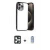 MARSİLYAN™- iPhone 15 Pro Max Kılıf Vadi Minimal - Siyah Joko Magic 5D Cam + Lacivert PVD Metal Kamera Lens
