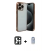 MARSİLYAN™- iPhone 15 Pro Max Kılıf Vadi Minimal - Siyah Joko Magic 5D Cam + Lacivert PVD Metal Kamera Lens