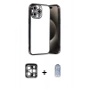MARSİLYAN™- iPhone 15 Pro Max Kılıf Vadi Minimal - Siyah Joko Magic 5D Cam + PVD Metal Kamera Lens - GS