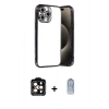 MARSİLYAN™- iPhone 15 Pro Max Kılıf Vadi Minimal - Siyah Joko Magic 5D Cam + PVD Metal Kamera Lens - TU