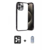 MARSİLYAN™- iPhone 15 Pro Max Kılıf Vadi Minimal - Siyah Joko Magic 5D Cam + Siyah PVD Metal Kamera Lens