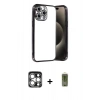 MARSİLYAN™- iPhone 15 Pro Max Kılıf Vadi Minimal - Siyah Joko Magic 5D Hayalet Cam + PVD Metal Kamera Lens - GS