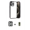 MARSİLYAN™- iPhone 15 Pro Max Kılıf Vadi Minimal - Siyah Joko Magic 5D Hayalet Cam + PVD Metal Kamera Lens - LT