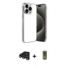 MARSİLYAN™- iPhone 15 Pro Max Kılıf Vadi Minimal - Siyah Joko Magic 5D Hayalet Cam + Titanyum Gri Raze Metal Kamera Lens