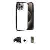 MARSİLYAN™- iPhone 15 Pro Max Kılıf Vadi Minimal - Siyah Joko Magic 5D Hayalet Cam + Titanyum Gri Raze Metal Kamera Lens
