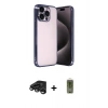 MARSİLYAN™- iPhone 15 Pro Max Kılıf Vadi Minimal - Siyah Joko Magic 5D Hayalet Cam + Titanyum Gri Raze Metal Kamera Lens