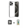 MARSİLYAN™- iPhone 15 Pro Max Kılıf Vadi Minimal - Siyah Polymer Nano Ekran Koruyucu + PVD Metal Kamera Lens - GI