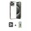 MARSİLYAN™- iPhone 15 Pro Max Kılıf Vadi Minimal - Siyah Polymer Nano Ekran Koruyucu + PVD Metal Kamera Lens - GI