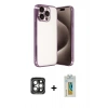 MARSİLYAN™- iPhone 15 Pro Max Kılıf Vadi Minimal - Siyah Polymer Nano Ekran Koruyucu + PVD Metal Kamera Lens - GI