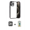 MARSİLYAN™- iPhone 15 Pro Max Kılıf Vadi Minimal - Siyah Polymer Nano Ekran Koruyucu + PVD Metal Kamera Lens - GI