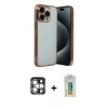 MARSİLYAN™- iPhone 15 Pro Max Kılıf Vadi Minimal - Siyah Polymer Nano Ekran Koruyucu + PVD Metal Kamera Lens - GS