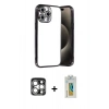 MARSİLYAN™- iPhone 15 Pro Max Kılıf Vadi Minimal - Siyah Polymer Nano Ekran Koruyucu + PVD Metal Kamera Lens - GS