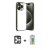 MARSİLYAN™- iPhone 15 Pro Max Kılıf Vadi Minimal - Siyah Polymer Nano Ekran Koruyucu + PVD Metal Kamera Lens - GS