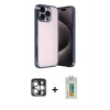 MARSİLYAN™- iPhone 15 Pro Max Kılıf Vadi Minimal - Siyah Polymer Nano Ekran Koruyucu + PVD Metal Kamera Lens - GS