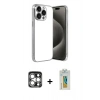 MARSİLYAN™- iPhone 15 Pro Max Kılıf Vadi Minimal - Siyah Polymer Nano Ekran Koruyucu + PVD Metal Kamera Lens - GS
