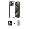 MARSİLYAN™- iPhone 15 Pro Max Kılıf Vadi Minimal - Siyah Polymer Nano Ekran Koruyucu + PVD Metal Kamera Lens - TU