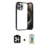 MARSİLYAN™- iPhone 15 Pro Max Kılıf Vadi Minimal - Siyah Polymer Nano Ekran Koruyucu + PVD Metal Kamera Lens - TU
