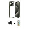 MARSİLYAN™- iPhone 15 Pro Max Kılıf Vadi Minimal - Siyah Polymer Nano Ekran Koruyucu + Raze Metal Kamera Lens - SH