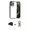 MARSİLYAN™- iPhone 15 Pro Max Kılıf Vadi Minimal - Siyah Polymer Nano Ekran Koruyucu + Raze Metal Kamera Lens - SH